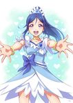  blue_hair blush cure_diamond_(cosplay) dokidoki!_precure dress long_hair love_live!_sunshine!! matsuura_kanan ponytail precure smile violet_eyes 