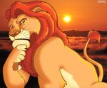  2013 brown_nose claws disney feline feral fur inquisitive lion looking_aside looking_at_viewer male mammal mane mufasa photo_background red_eyes red_mane sasamaru solo sunrise tan_fur the_lion_king whiskers yellow_sclera 