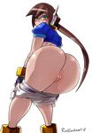  1girl aile anus ass brown_hair capcom from_below looking_at_viewer ponytail pussy radlionheart rockman rockman_zx tagme 