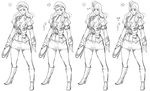  1girl beret breasts character_sheet cleavage collar concept_art curvy eliza_bartley female garter_belt gloves hat large_breasts long_hair looking_at_viewer military military_uniform monochrome simple_background sketch skirt smile solo standing taimanin_(series) taimanin_asagi taimanin_asagi_battle_arena thighhighs uniform whip white_background zol 