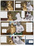  2017 age_difference andrew_oleander anthro blue_eyes boxers_(clothing) canine clothed clothing comic cuddling dialogue dog duo emery_waldren english_text eye_contact eyebrows floppy_ears fur golden_retriever great_dane grey_eyes grey_fur grin hand_on_shoulder jackaloo licking licking_face male male/male mammal mature_male phone slightly_chubby smile smirk text thick_eyebrows tongue tongue_out topless underwear unsure yellow_fur 