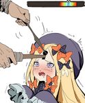  abigail_williams_(fate/grand_order) blonde_hair crying drooling fate/grand_order fate_(series) gameplay_mechanics hat heart heart-shaped_pupils highres keyhole lockpick ribbon sleeves_past_wrists symbol-shaped_pupils the_elder_scrolls the_elder_scrolls_v:_skyrim trembling waterkuma wavy_mouth 
