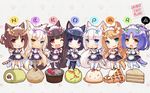  animal_ears apron aqua_eyes azuki_(sayori) bell bicolored_eyes black_hair blonde_hair blush bow brown_eyes brown_hair cat_smile catgirl chibi chocola_(sayori) cinnamon_(sayori) coconut_(sayori) dress food green_eyes group headdress long_hair maid maple_(sayori) minazuki_shigure nekopara ponytail purple_eyes purple_hair sayori short_hair tail twintails vanilla_(sayori) white_hair wink wristwear yellow_eyes 