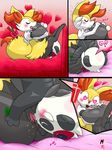  &lt;3 &lt;3_eyes 69_position anus balls balls_grab bed blush braixen clitoris comic cunnilingus duo eyelashes eyes_closed fangs fellatio female fullfolka fur inner_ear_fluff larger_female licking male male/female motion_lines nintendo on_bed open_mouth oral pancham penis penis_lick pok&eacute;mon pok&eacute;mon_(species) pussy pussy_juice saliva saliva_string sex size_difference smaller_male tongue tongue_out vaginal video_games white_fur yellow_fur 