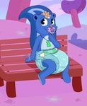  bench bunnykisses diaper female flower happy_tree_friends jewelry mammal necklace pacifier petunia_(htf) plant sitting skunk smile solo 