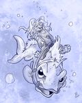  2017 anthro breasts duo fangs featureless_breasts female fish flinters fluffy fluffy_bloodfang fluffy_tail fur hair mammal marine mustelid nude open_mouth otter underwater water 
