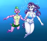  2017 aged_up anthro anthrofied blue_eyes breasts clothing cutie_mark dragon duo equine female friendship_is_magic green_eyes hair hand_holding horn long_hair male mammal my_little_pony pia-sama purple_hair rarity_(mlp) spike_(mlp) swimming swimsuit underwater unicorn water 