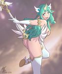  2017 animal_humanoid breasts butt equine female hair high_socks horn humanoid league_of_legends long_hair looking_at_viewer mammal naruka nipples nude riot_games simple_background smile solo soraka staff starguardian thick_thighs unicorn video_games wings 