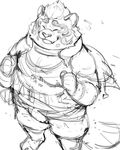  2017 eyes_closed feline male mammal nekojishi simple_background sketch slightly_chubby smile tagme tiger white_background 