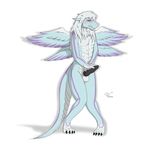  2017 4_toes 4_wings 5_fingers balls biped claws cyan_scales dragon embarrassed erection feathered_wings feathers flat_chested full-length_portrait fur furred_dragon gd hair hand_between_legs hybrid knot looking_at_viewer male mithras multi_wing nude penis plantigrade portrait purple_eyes scales scalie simple_background solo sweat sweatdrop teeth toe_claws toes vein wings 