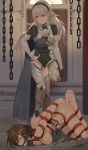  2girls absurdres aqua_eyes armor barefoot bdsm blue_cape bondage borrowed_character bound brown_hair cape chains cloth_gag commentary commission commissioner_upload domination door english_commentary feet female_my_unit_(fire_emblem_if) femdom fire_emblem fire_emblem_if franky62009 gag gagged hair_between_eyes hairband highres improvised_gag lauren_(franky62009) long_hair multiple_girls my_unit_(fire_emblem_if) nintendo nude original pointy_ears rainnear red_eyes restrained shibari smile thighhighs tied_up white_hair window yuri 