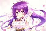  blush close elbow_gloves gloves gochuumon_wa_usagi_desu_ka? long_hair petals ponytail purple_eyes purple_hair sakuraume tedeza_rize tiara 