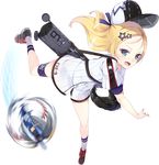  :d aircraft airplane ankle_socks azur_lane bag bare_arms baseball baseball_mitt baseball_uniform bike_shorts black_footwear blonde_hair blue_eyes blue_ribbon blush bogue_(azur_lane) buttons clothes_writing dress duffel_bag eyebrows eyelashes fang flat_chest flight_deck floating_hair forehead full_body hair_ornament hair_ribbon hat kaede_(003591163) long_hair looking_at_viewer motion_blur multicolored multicolored_clothes multicolored_dress multicolored_hat multicolored_legwear number official_art one_side_up open_mouth perspective puffy_short_sleeves puffy_sleeves ribbon shoes short_dress short_sleeves smile socks solo sportswear standing standing_on_one_leg star star_hair_ornament star_print straight_hair strap striped striped_legwear tachi-e thigh_strap throwing tongue transparent_background tsurime vertical-striped_legwear vertical_stripes 