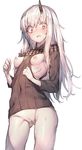  albino black_dress blush bottomless breasts breasts_outside dress fate_(series) horn lavinia_whateley_(fate/grand_order) long_hair looking_at_viewer nipples pussy redcomet small_breasts uncensored white_hair 