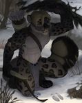  2017 5_fingers anthro arrow blonde_hair bow bow_(weapon) branch brown_fur claws clothed clothing cold cover dark_fur dark_paws digital_media_(artwork) feline footprint footprints forest fur gray_ears green_eyes grey_claws grey_ears grey_fur hair hi_res hide_(disambiguation) hiding holding_(disambiguation) holding_object holding_weapon hunting invalid_tag jewelry leopard light_fur light_hair male mammal necklace outside paws plant poisewritik ranged_weapon seeking short_hair sitting sneak sneaking snow snowpard solo toe_claws tree tuft weapon white_ears white_fur winter 