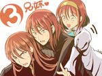  2girls blush brother_and_sister est_tm fire_emblem fire_emblem:_monshou_no_nazo gloves hug long_hair maria_(fire_emblem) minerva_(fire_emblem) misheil_(fire_emblem) multiple_girls red_eyes red_hair short_hair siblings sisters smile 