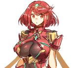  blush breasts hair_ornament highres homura_(xenoblade_2) jewelry large_breasts looking_at_viewer melon22 red_eyes red_hair short_hair simple_background solo tiara white_background xenoblade_(series) xenoblade_2 