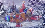  2017 ball_gag balls christmas clothing cum cum_on_ground digital_media_(artwork) duo equine fake_antlers fan_character feathered_wings feathers gag gagged hair hi_res holidays legwear lying male male/male male_penetrating mammal medial_ring multicolored_hair my_little_pony outside pegasus penetration penis ponsex sex spread_legs spreading striped_legwear stripes tongue tongue_out two_tone_hair vein wings 