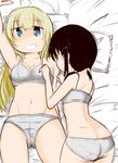  2girls ass black_hair blonde_hair blue_eyes blush bra butt_crack chito_(shoujo_shuumatsu_ryokou) multiple_girls panties shoujo_shuumatsu_ryokou smile underwear white_bra white_panties yuri yuuri_(shoujo_shuumatsu_ryokou) 