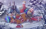  2017 ball_gag balls christmas clothing digital_media_(artwork) duo equine fake_antlers fan_character feathered_wings feathers gag gagged hair hi_res holidays legwear lying male male/male male_penetrating mammal medial_ring multicolored_hair my_little_pony outside pegasus penetration penis ponsex sex spread_legs spreading striped_legwear stripes tongue tongue_out two_tone_hair vein wings 
