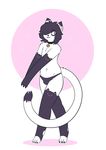  2017 3_fingers 3_toes anthro biped black_hair blush bulge cat cat-boots claws clothed clothing collar digital_media_(artwork) eyeshadow feline fur girly hair legwear makeup male mammal navel panties partially_clothed simple_background smile solo standing stockings toe_claws toes underwear white_fur 