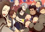  6+girls ^_^ black_hair blue-framed_eyewear bow bowtie brown_eyes brown_hair closed_eyes dog edo_mond_(edoedoedomond) glasses hair_bun hug hug_from_behind japanese_clothes katsuki_hiroko katsuki_mari katsuki_toshiya katsuki_yuuri makkachin mole mole_under_eye multiple_boys multiple_girls nishigoori_axel nishigoori_loop nishigoori_lutz nishigoori_takeshi nishigoori_yuuko okukawa_minako open_mouth pointing ponytail self_shot silver_hair smile twintails v viktor_nikiforov yuri!!!_on_ice 