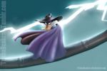  2013 3:2 anthro avian beak bird cape clothed clothing darkwing_duck digital_media_(artwork) digital_painting_(artwork) disney drake_mallard duck feathers hat hi_res lightning mask superhero trishabeakens url watermark white_feathers yellow_beak 