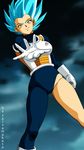  armor blue_eyes blue_hair dragon_ball dragon_ball_super dragonball_z genderswap gloves highres salvamakoto super_saiyan super_saiyan_blue vegeta 