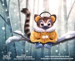  2017 ambiguous_gender anthro black_eyes boots brown_fur clothed clothing coati cryptid-creations earmuffs english_text footwear fur grey_fur humor outside procyonid pun snow solo text tree white_fur winter 