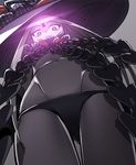  abigail_williams_(fate/grand_order) absurdres ass_visible_through_thighs black_panties bow closed_mouth facial_mark fate/grand_order fate_(series) forehead_mark from_below garland_(decoration) glowing hat hat_bow highres keyhole kirisame_mia long_hair looking_at_viewer looking_down lowleg lowleg_panties navel orange_bow panties polka_dot polka_dot_bow purple_eyes silver_hair solo topless underwear very_long_hair witch_hat 