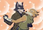  2017 anthro bedroom_eyes black_nose canine clothed clothing dancing digital_drawing_(artwork) digital_media_(artwork) duo eye_contact fox fox_mccloud fully_clothed fur half-closed_eyes hi_res male male/male mammal multicolored_fur naughty_face nintendo seductive smile star_fox video_games winedrinkercat wolf wolf_o&#039;donnell 