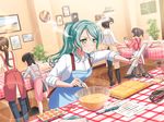 apron baker bang_dream! blush dough green_eyes green_hair hikawa_sayo long_hair ponytail shirt 