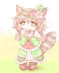  1girl artist_request boots brown_hair cat cat_busters furry green_eyes long_hair smile solo 