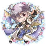  azur_(fire_emblem) chibi dancer elbow_gloves fire_emblem fire_emblem:_kakusei fire_emblem_heroes fire_emblem_if gloves kizuki_miki lazward_(fire_emblem_if) looking_at_viewer male_focus one_eye_closed simple_background smile solo white_hair 