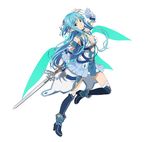  asuna_yuuki blue_eyes blue_hair blush dress long_hair official_art smile sword sword_art_online 