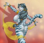  2017 4_fingers anthro armband belly_dancer big_breasts black_hair black_nipples black_nose blue_stripes bracelet braided_hair breasts butt curvaceous eyebrows eyelashes feline female fur gold_(metal) gold_jewelry hair hi_res huge_breasts jewelry long_hair looking_at_viewer looking_back mammal nipples nude performer rear_view red_eyes side_boob solo striped_fur stripes tall tiger veil vkyrie voluptuous white_siberian_tiger white_tiger wide_hips zatya_vazov 