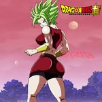  10s 1girl aqua_eyes ass back bike_shorts bracelet bracer breasts dicasty dragon_ball dragon_ball_super earrings female green_hair jewelry kale_(dragon_ball) large_breasts lips lipstick looking_back muscular_female pants saiyan sideboob solo spiked_hair super_saiyan 