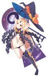  abigail_williams_(fate/grand_order) arms_behind_head arms_up asymmetrical_legwear bangs black_hat black_panties blonde_hair blush breasts chawan_(yultutari) fate/grand_order fate_(series) full_body hair_censor hat hat_removed headwear_removed highres key keyhole long_hair looking_at_viewer lowleg lowleg_panties mary_janes navel oversized_object panties parted_bangs parted_lips purple_footwear purple_legwear red_eyes revealing_clothes shoes single_thighhigh small_breasts solo staff standing standing_on_one_leg stuffed_animal stuffed_toy teddy_bear thighhighs underwear very_long_hair witch witch_hat 