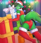  anthro blue_eyes bulge butt canine christmas clothing fox fur gift green_fur hat holidays male mammal solo underwear weeniewonsh 