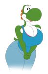  anthro big_breasts big_nose bra breast_squish breasts cleavage clothed clothing dinosaur eyelashes female green_yoshi hands_together herroverdober hi_res huge_breasts jeans mario_bros mature_female multicolored_scales nintendo pants reptile scales scalie shirt short_tail smile tank_top thick_thighs tight_clothing two_tone_scales underwear video_games voluptuous yoshi 