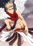  1boy blonde_hair clothed hata_ichi league_of_legends looking_at_viewer male_focus nipples pecs scarf smile spiked_hair varus_(league_of_legends) wings wink yellow_eyes 