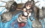  akizone anthropomorphism black_hair breasts elbow_gloves gloves kantai_collection long_hair nagato_(kancolle) red_eyes skirt thighhighs water 