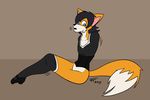  2013 amputee anthro armless black_hair canine clothed clothing fox fur fused girly hair jasentamiia mammal orange_fur sitting white_fur 