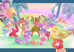  2girls absurdres bad_id bad_pixiv_id beach berry bird cat comfey cutiefly fern flower gen_7_pokemon grass grass_skirt hau_(pokemon) head_wreath highres hula jewelry lei litten mao_(pokemon) multiple_boys multiple_girls necklace ocean oricorio owl palm_tree palossand pearl_necklace pokemon pokemon_(game) pokemon_sm pokemon_usum popplio rockruff rowlet sand sea_lion starfish_hair_ornament suiren_(pokemon) sun sunset tree tsunetowako water you_(pokemon) 