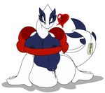  2017 anthro big_breasts breasts digital_media_(artwork) dripping english_text female kingbeast legendary_pok&eacute;mon looking_at_viewer lugia mostly_nude nintendo nipples pok&eacute;mon pok&eacute;mon_(species) pussy pussy_juice ribbons simple_background tempest_(xsomeonex) text video_games white_background 