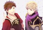  blonde_hair brown_hair fire_emblem fire_emblem_if grin kazame multiple_boys shinonome_(fire_emblem_if) siegbert_(fire_emblem_if) simple_background smile spiked_hair white_background 