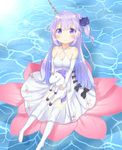  azur_lane blush dress horns long_hair lotus_flower purple_hair smile unicorn_(azur_lane) violet_eyes water 