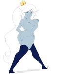  1girl adventure_time ass blue_skin breasts crown eyebrows ice_queen leggings looking_at_viewer nipples nude smile solo thehumancopier thighhighs walking white_hair 
