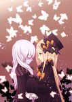  abigail_williams_(fate/grand_order) albino black_bow black_dress black_hat blonde_hair blue_eyes blush bow bug butterfly commentary_request dress fate/grand_order fate_(series) frown hair_bow hat insect lavinia_whateley_(fate/grand_order) long_hair looking_at_another looking_down multiple_girls orange_bow red_eyes ribbed_dress sleeves_past_wrists smile tsukiko_(cherrypie727) white_hair yuri 