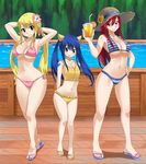  arms_behind_back bare_shoulders bikini black_eyes blonde_hair blue_bikini blue_hair blue_ribbon blush breasts brown_eyes brown_hat cleavage collarbone day detached_sleeves erza_scarlet fairy_tail floating_hair flower frilled_bikini_bottom full_body hair_between_eyes hair_ornament halterneck hand_on_hip hat hat_flower hat_ribbon hibiscus highres large_breasts long_hair looking_at_viewer lucy_heartfilia multiple_girls navel outdoors parted_lips pink_bikini pink_flower planeptune red_hair ribbon side-tie_bikini sideboob small_breasts smile standing straw_hat striped striped_bikini sun_hat sunflower swimsuit tattoo twintails underboob wendy_marvell yellow_bikini yellow_flower 